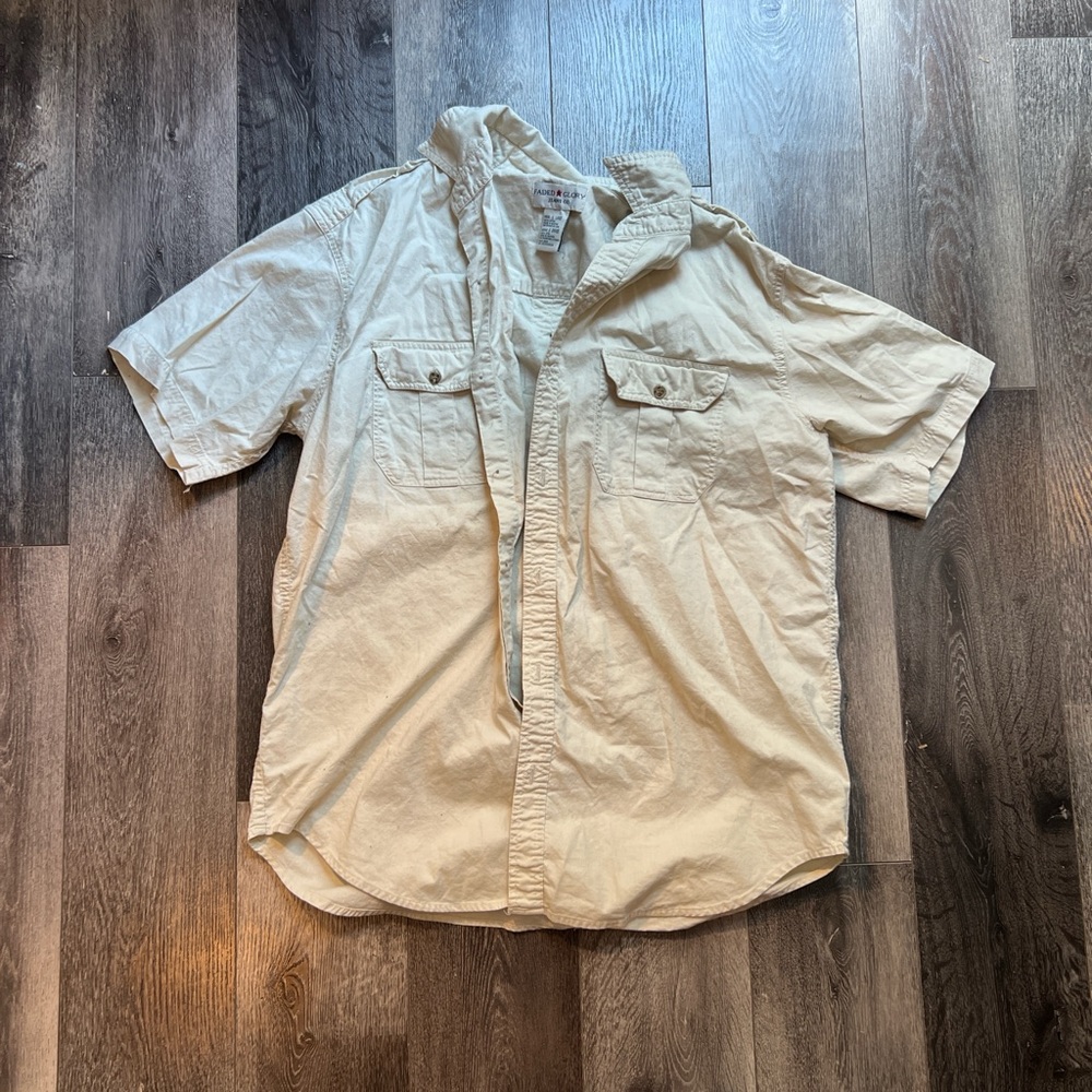 Faded Glory Cream Casual Button Down Shirt